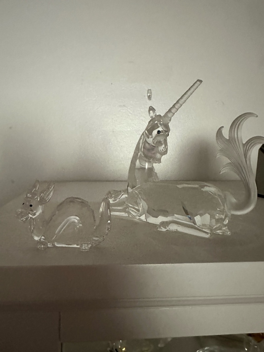 Swarovski Unicorn and small dragon - Home Art Décor - the horn is chipped on top